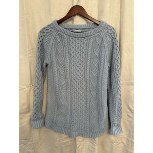 LL Bean Signature Cable Knit Fisherman Sweater-Womens Small-Blue Tunic-Zip